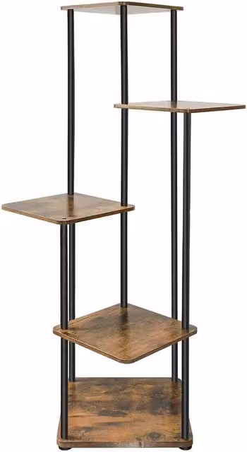 EONLION 5-Tier Metal and Wood Ladder Plant Stand in Brown, H 106.5 x W 30.0 x D 5.0 cm – 1