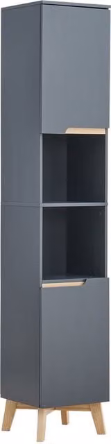 Livingandhome Mid-Century Blue Grey Tall Bathroom Storage Cabinet with Soft-Close Hinged Doors and Internal Shelves