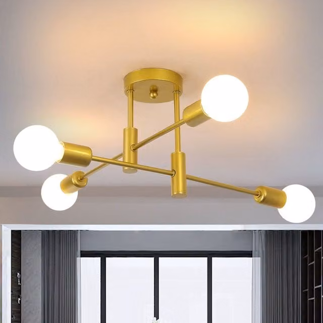 Garwarm Sputnik Chandelier, Gold/Brass Adjustable 4-Light Metal Ceiling Light