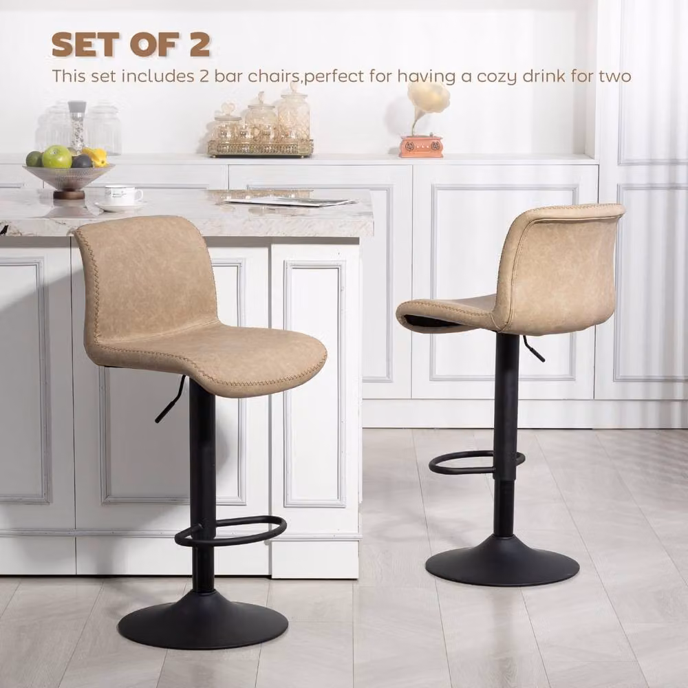 Wyld Haus Salile Set of 2 Light Brown Faux Leather Adjustable Bar Stools – 4