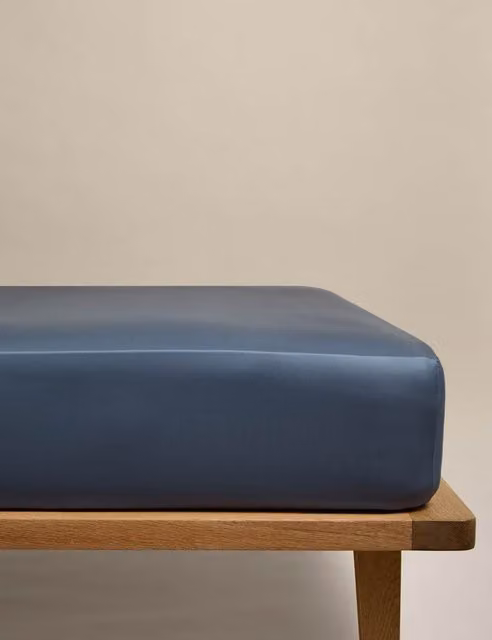 M&S Egyptian Cotton 400 Thread Count Mako Satin Deep Fitted Sheet, Blue, W: 180 cm x D: 200 cm