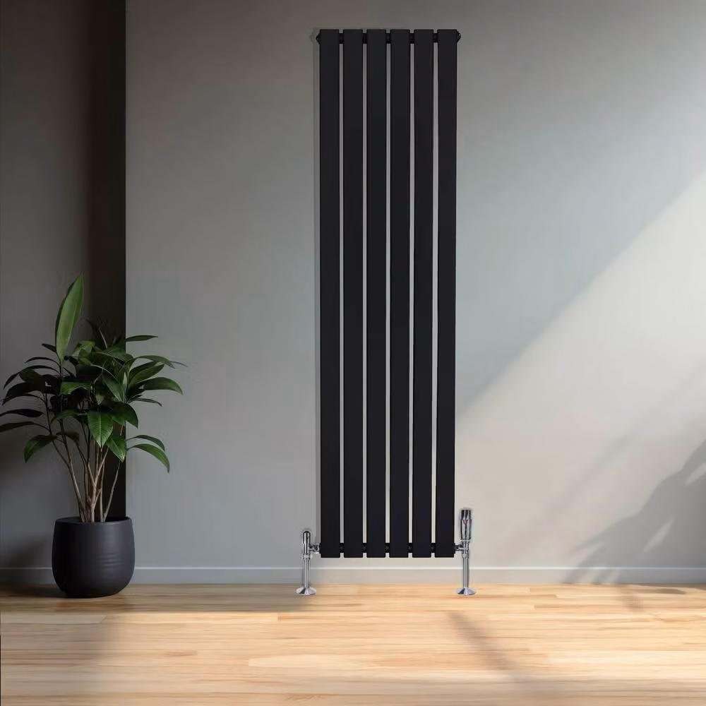 Monstershop Flat Single Column Steel Radiator with Integrated Valves and Thermostat Head, Black, H: 160 cm x W: 42 cm – 4