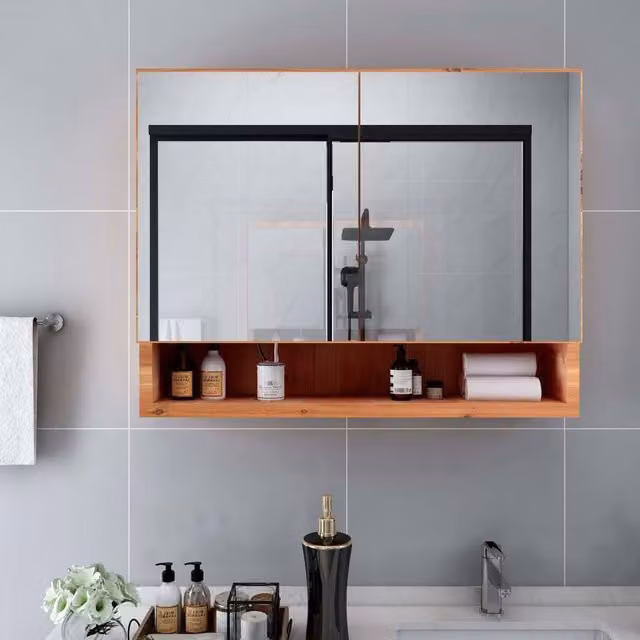 Berkfield Home LED Bathroom Mirror Cabinet in Oak Brown with Glass Doors and Internal Shelves, W: 80 cm, D: 15 cm, H: 60 cm