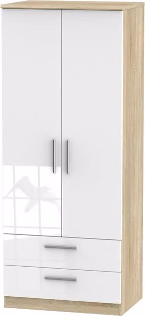 Ready Assembled 2 U White Glossy 2 Door 2 Drawer Wardrobe