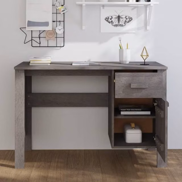 Berkfield Home HAMAR Decorative Writing Desk in Light Grey Solid Pine Wood, W/D/H: 113 x 50 x 75 cm