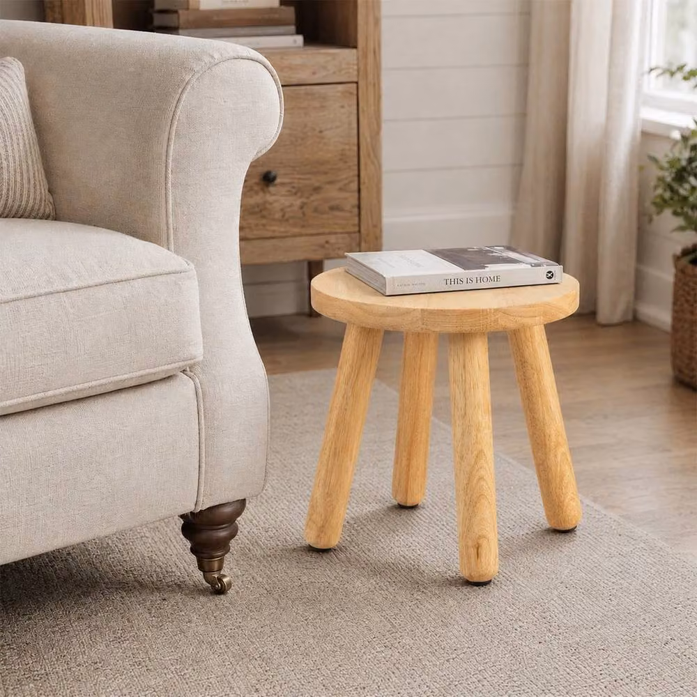 VOGREX Yellow Solid Hardwood Round Shoe Bench in Natural Finish – 2