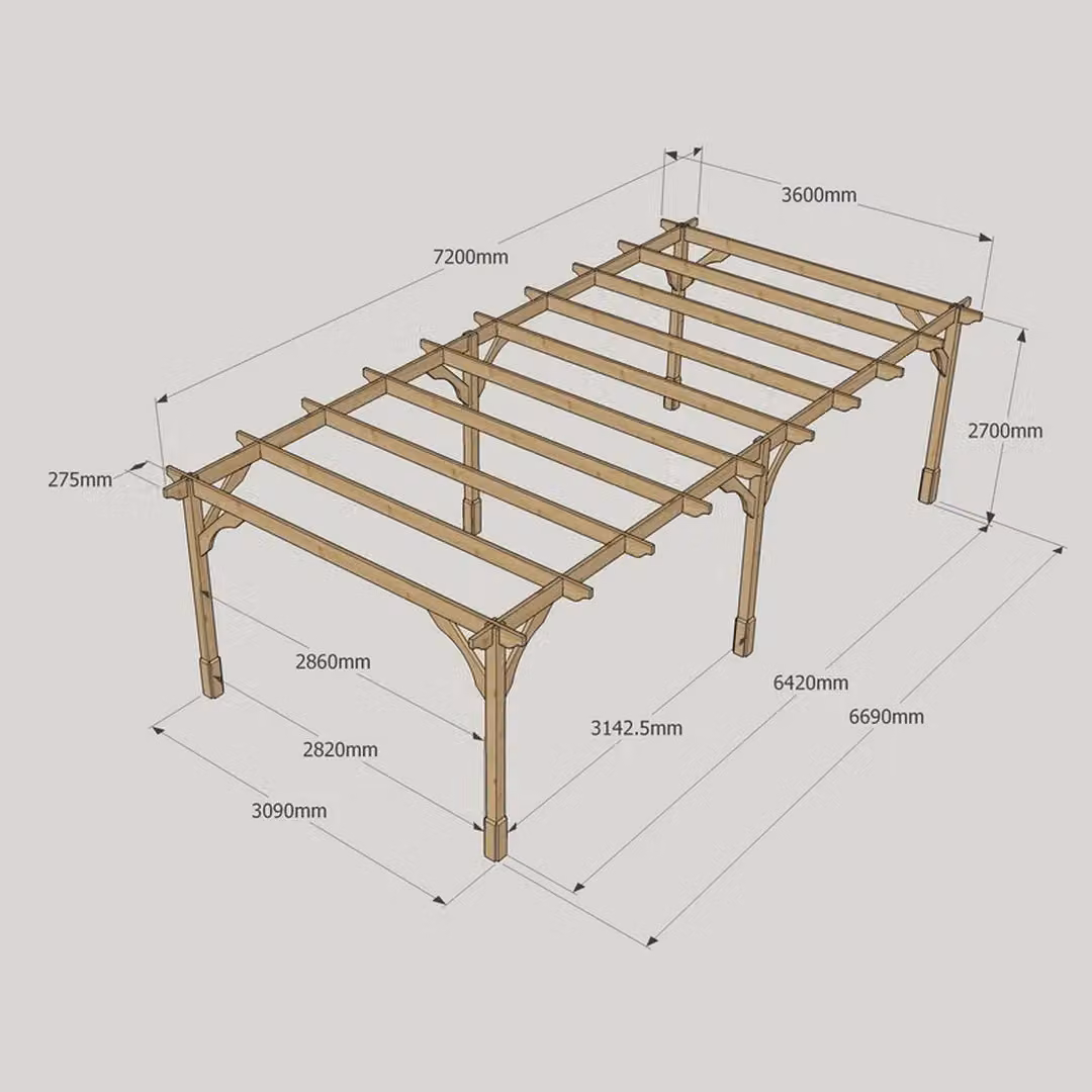 Rutland County Garden Furniture Ltd Premium 6 Post Wood Pergola in Light Green, W720 x D360 x H270 cm – 4