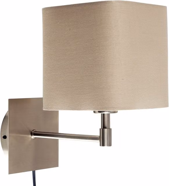 ValueLights Sheldon Brushed Chrome Indoor Wall Light with Beige Fabric Shade