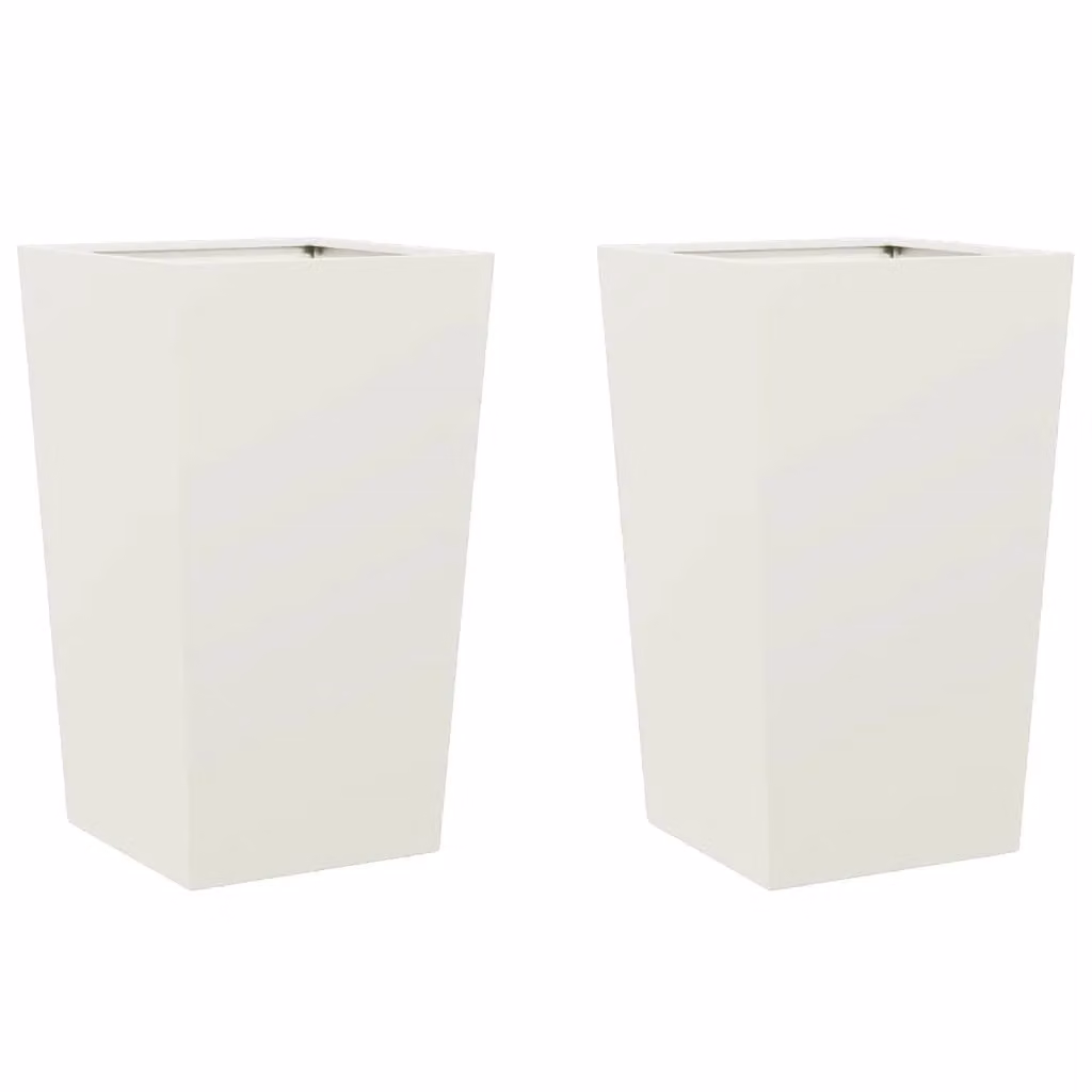Berkfield Home Steel Garden Planter Tubs, White, 2 Pack, W/D/H: 45 x 45 x 75 cm – 2