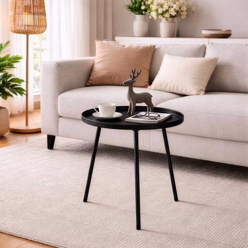 KORVIXA Black Round Metal Side Table – 2