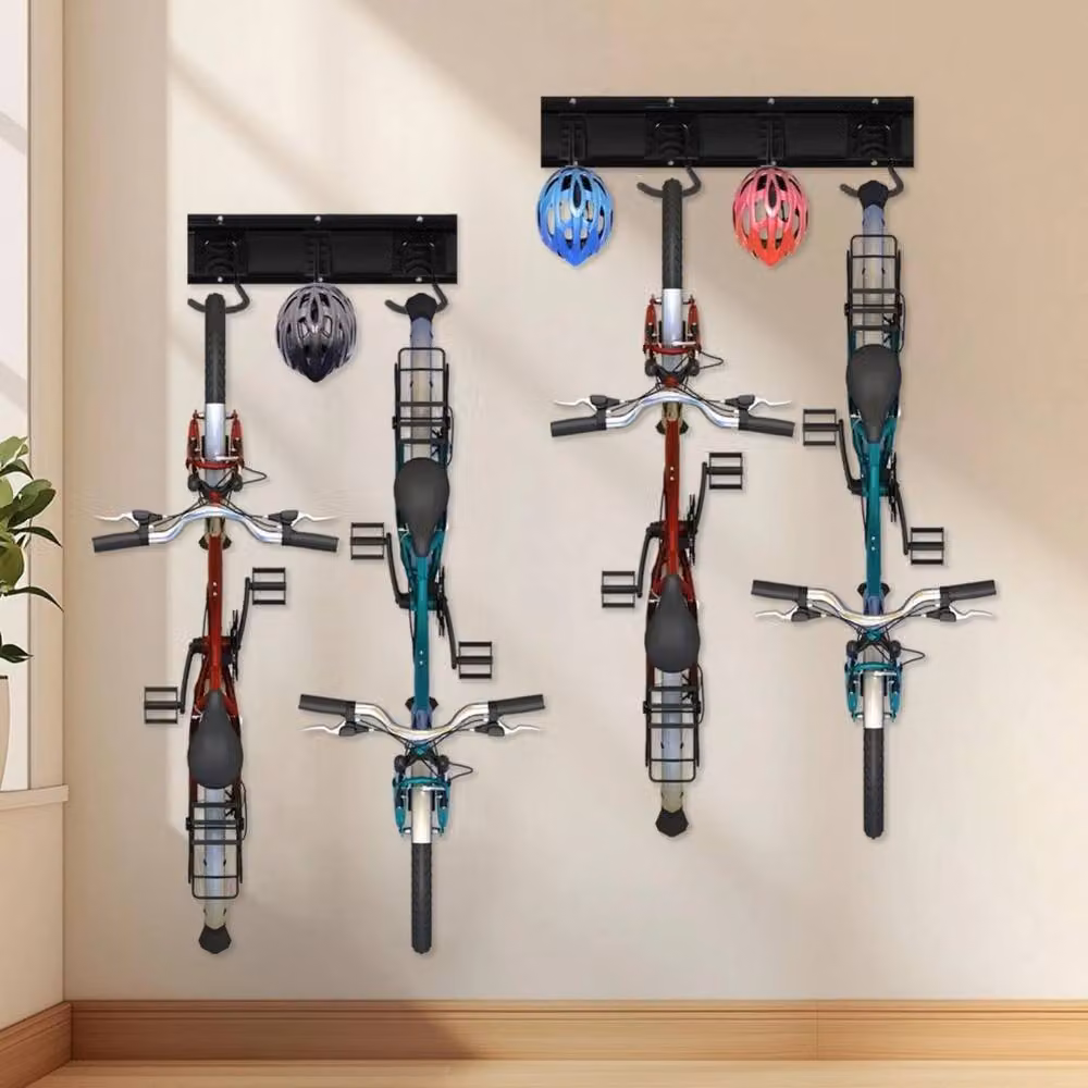 Kelvenix Wall Mounted Bike Storage Rack in Black for 4 Bicycles and 3 Helmets – 3