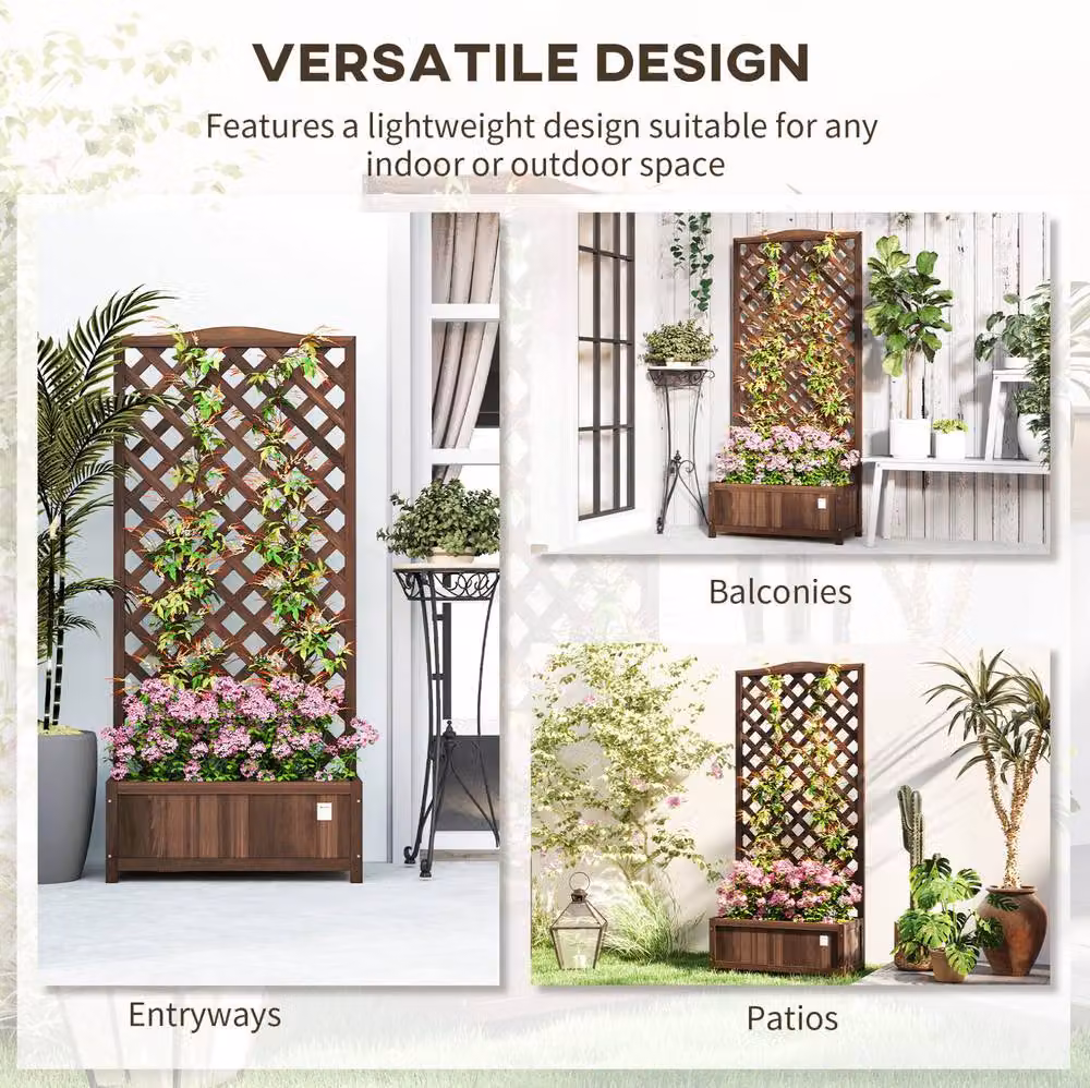 STILVORA Brown Wooden Raised Planter with Trellis – 5