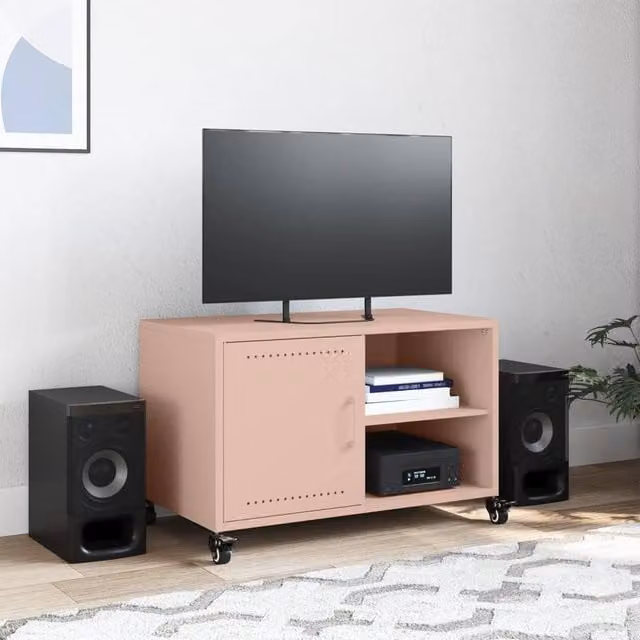 Berkfield Home Modern Pink Metal TV Cabinet with Hinged Doors and Internal Shelves W/D/H: 68 x 39 x 43.5 cm – 1
