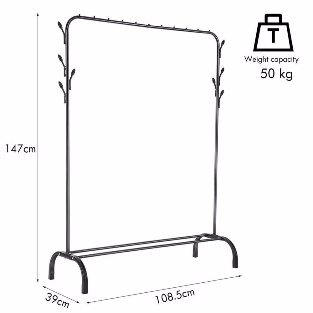 OYAJIA Matt Black Metal Clothes Rail Garment Display Storage Stand, H 150 cm x W 150 cm x D 40 cm – 2