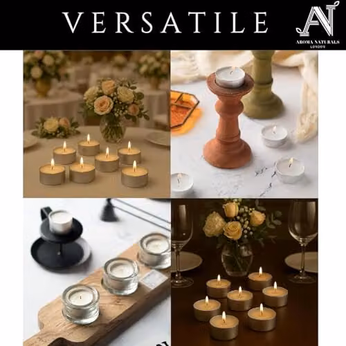 Aroma Naturals Unscented White Tealight Candles in Aluminium Cups, W: 3.8 cm, H: 1.45 cm – 5