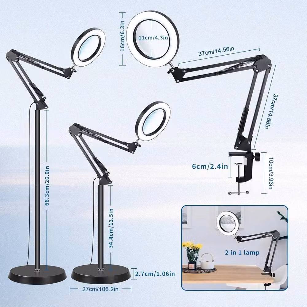 Kelvenix Black Floor Standing LED Magnifier Lamp with Dimmable Light and Height Adjustment – 2