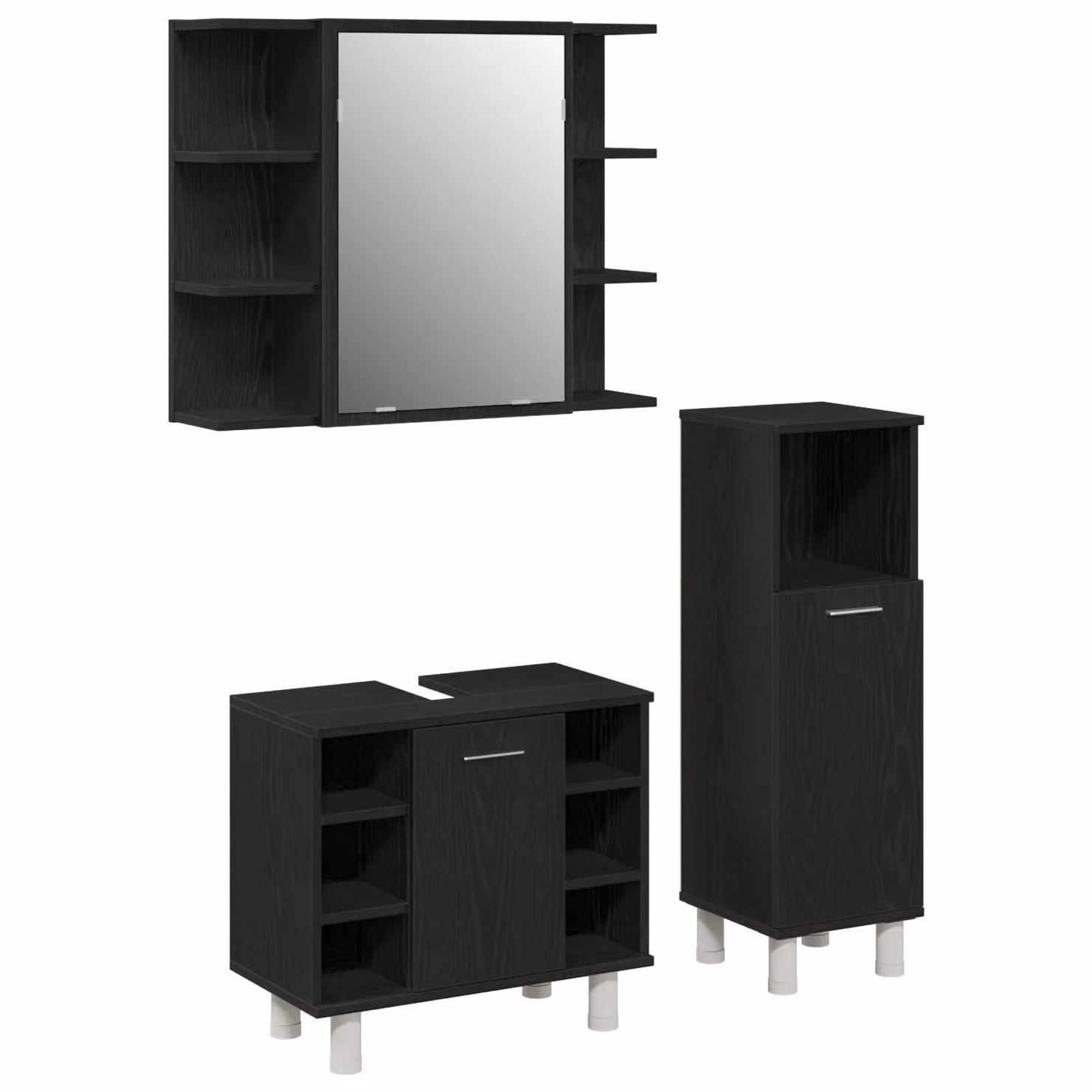 Berkfield Home Modern Black Oak 3-Piece Bathroom Furniture Set including Wall Cabinet, Tall Cabinet and Mirror Cabinet – 2