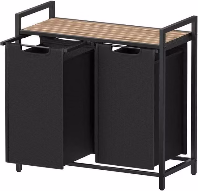 VOGREX Black 2 Compartment Laundry Sorter Hamper with Removable Bags – 1