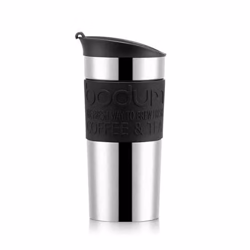 Bodum Vacuum Insulated Travel Mug with Lid, Stainless Steel and Silicone, Black, 350ml