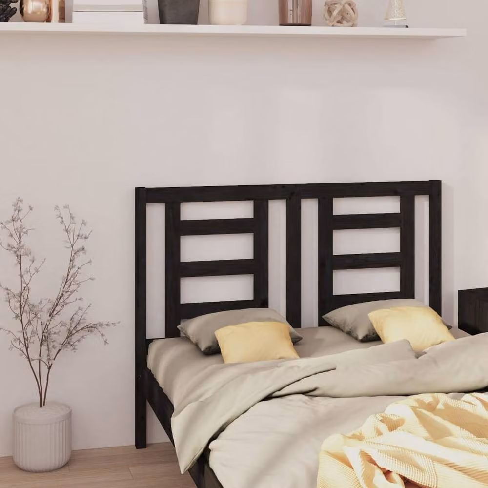 Berkfield Home Black Solid Wood Pine Bed Headboard W: 146 cm, D: 4 cm, H: 100 cm – 2