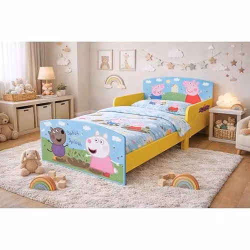 Kidsaw Solid Wood Toddler Bed Frame in Yellow and Blue, W/D/H: 140 x 70 x 44 cm