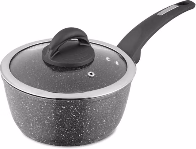 Tower Cerastone Non-Stick Saucepan with Glass Lid, Black/Grey, 18 cm – 1