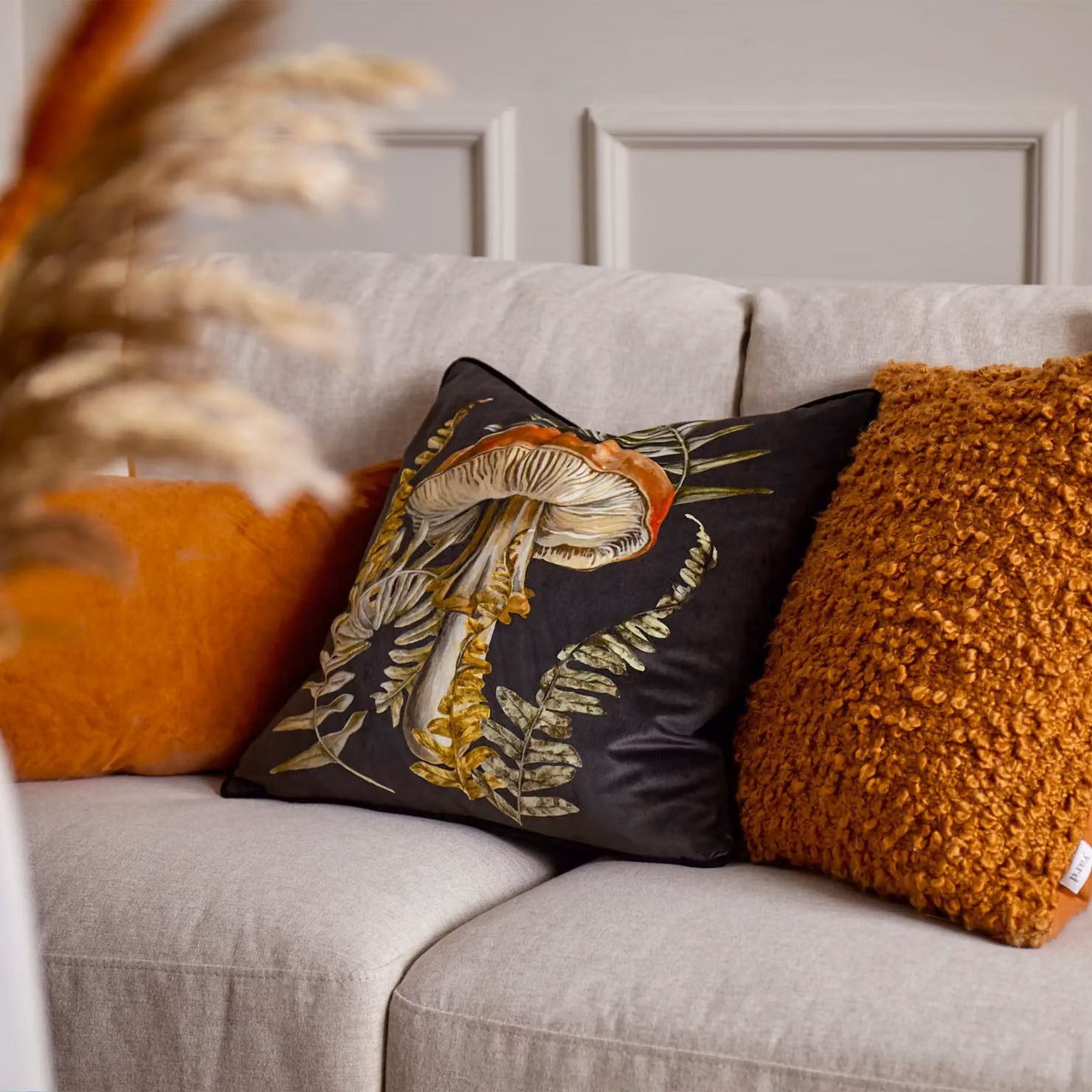 Wylder Nature Kielder Forest Hatfield Mushroom Piped Chenille Velvet Cushion in Black, W/D/H: 43 x 43 x 43 cm – 5
