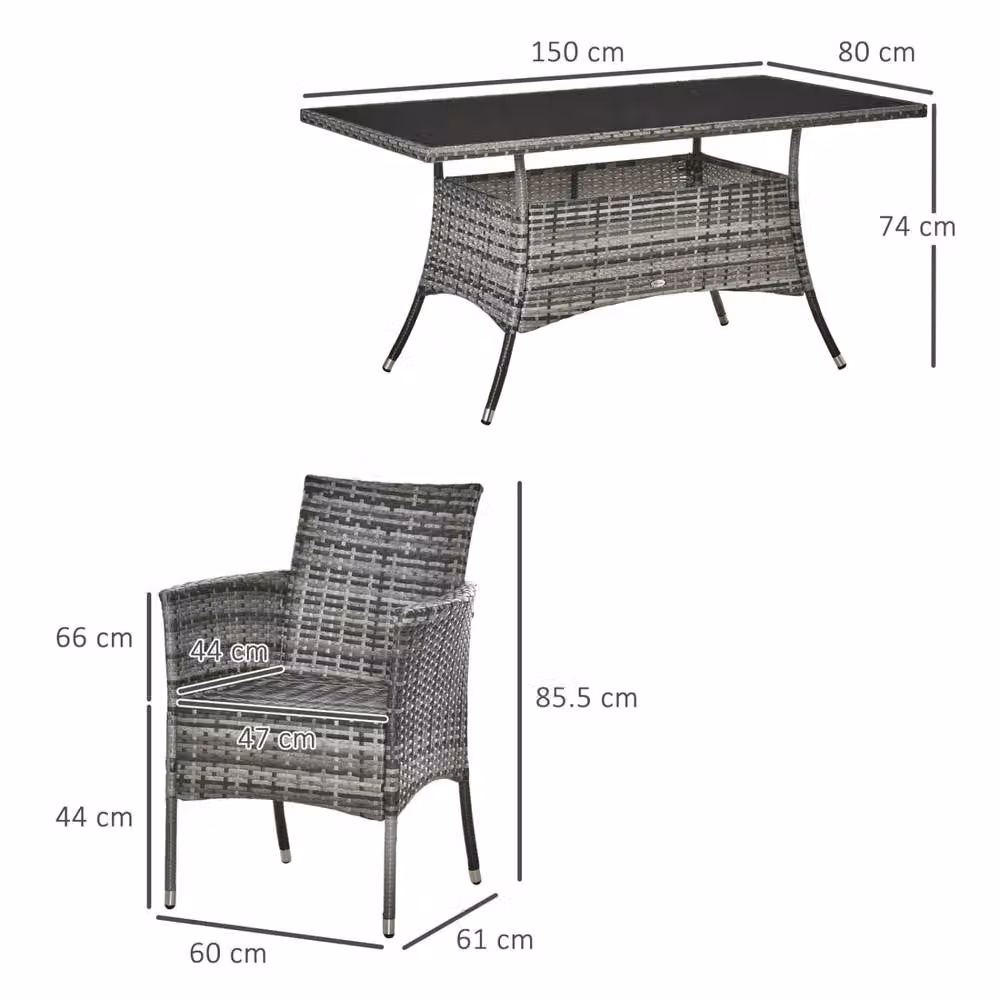 Wyld Haus Zila 6 Seater Grey Rattan Outdoor Dining Set with Glass Table and Cushioned Seating – 4