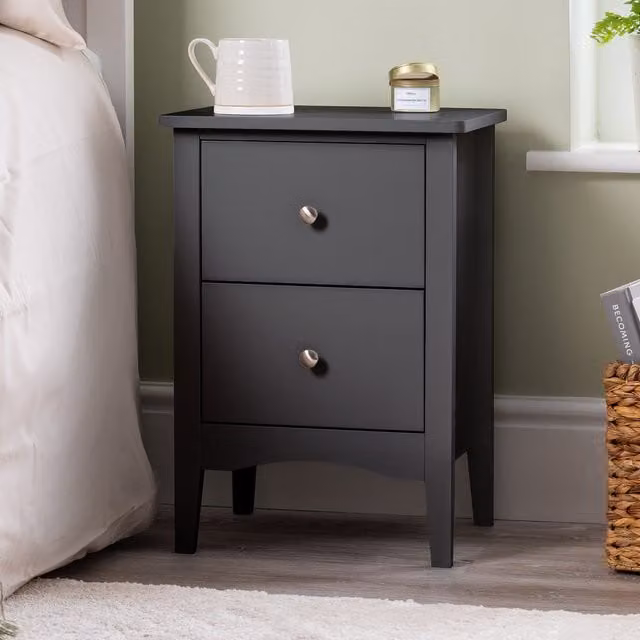 Christow 2 Drawer Bedside Cabinet Table in Black
