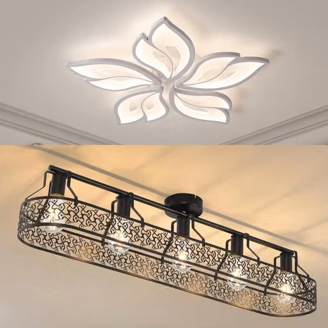 Garwarm Set of 2 Modern Metal Ceiling Lights in Black, White and Multicolour with Flower and Pattern Designs