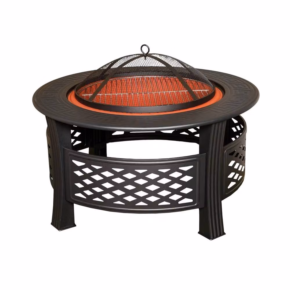 SPETLEK Black Steel Garden Patio Firepit with Cover, W: 80 cm, D: 58 cm – 2