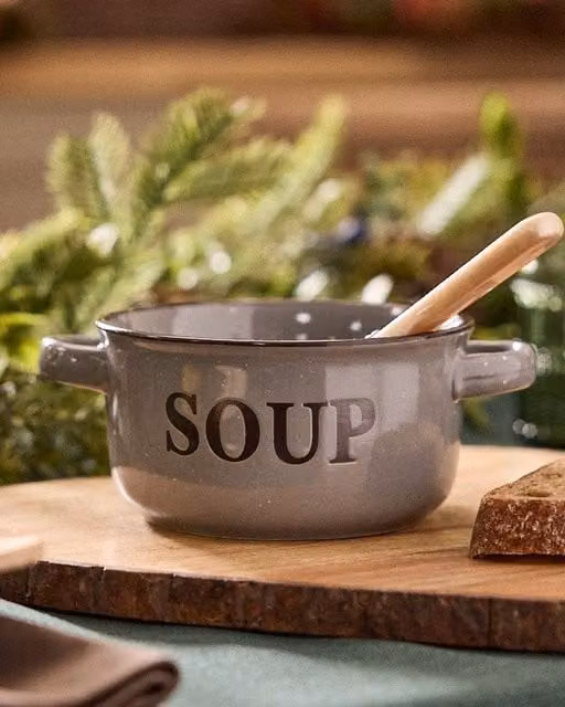 Dibor Set of 2 Grey Ceramic Soup Bowls with Handles, H 7 cm x Dia 13.4 cm – 1