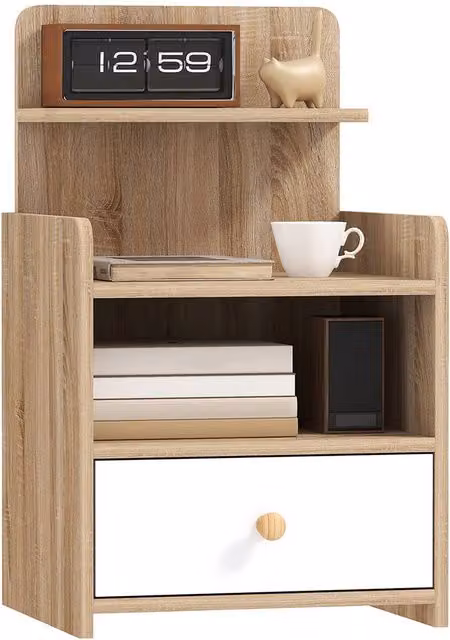 ERGOVEXA Multi-Storage Bedside Table in Brown and White Wood – 1