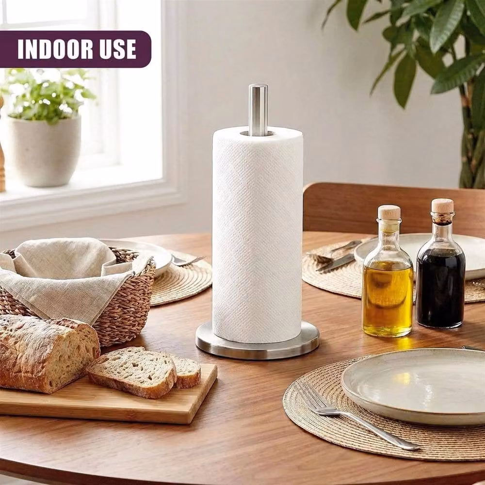 NESTLUNE Anti-Slip Freestanding Kitchen Paper Towel Holder Stand in Silver Stainless Steel, W: 100 cm, D: 15 cm, H: 15 cm – 3