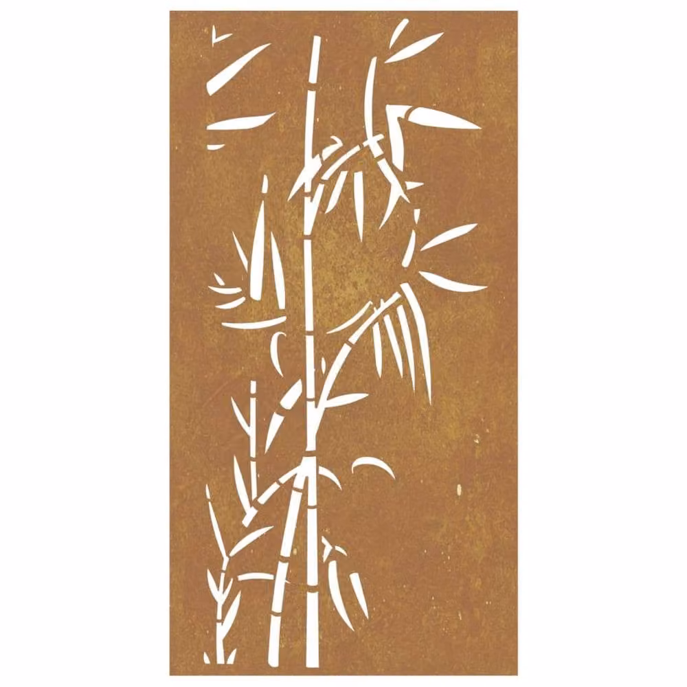 Berkfield Home Garden Brown Corten Steel Wall Decoration with Floral Bamboo Design, W: 105 cm, H: 55 cm – 3