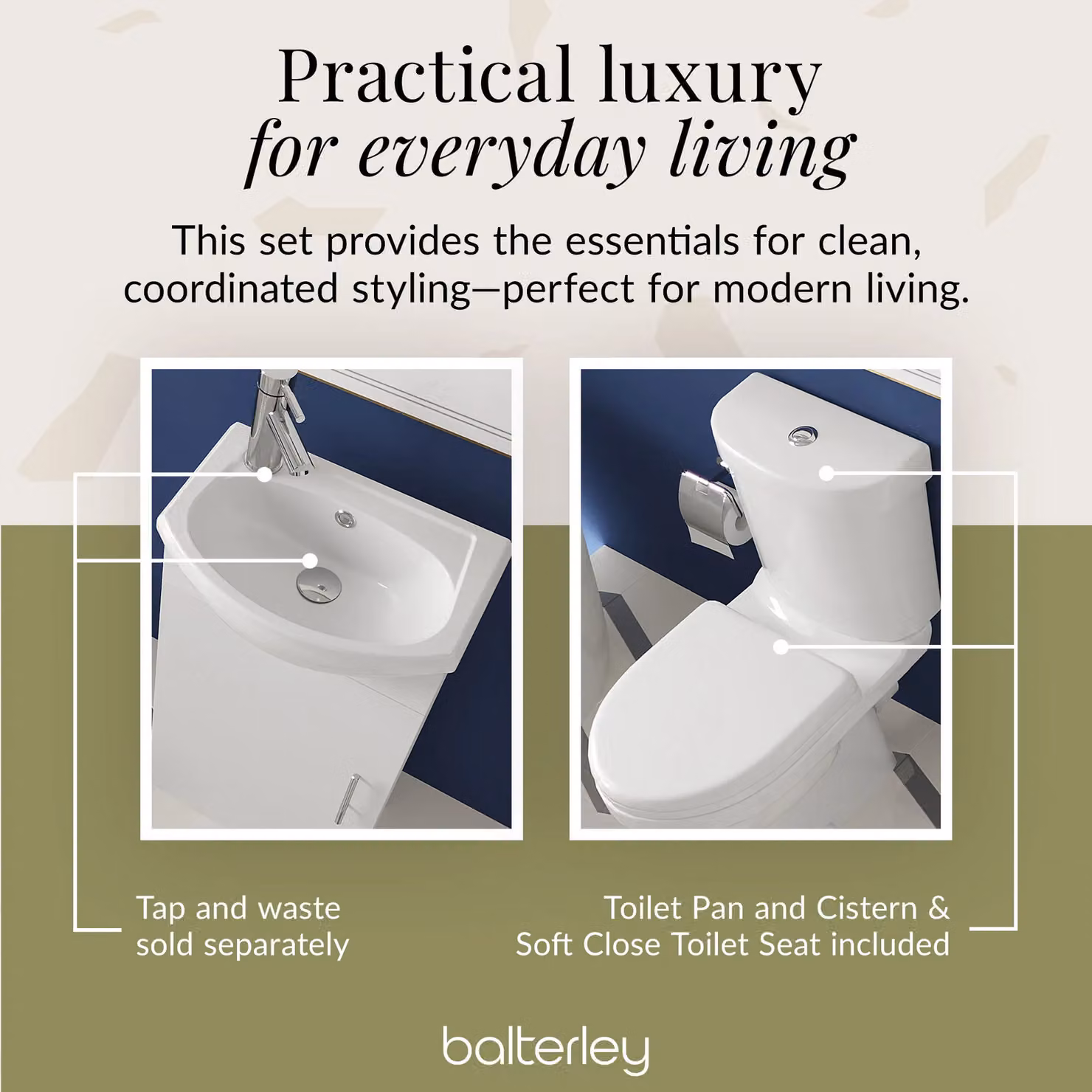 Balterley Gloss White Compact Cloakroom Vanity Unit, Toilet and Seat Set – 3
