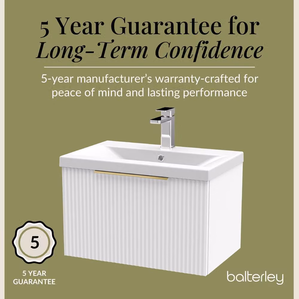 Balterley Fluted Front Wall Hung 1 Drawer Vanity Basin Unit, Satin White, W: 60 cm, D: 39.9 cm, H: 60 cm – 2