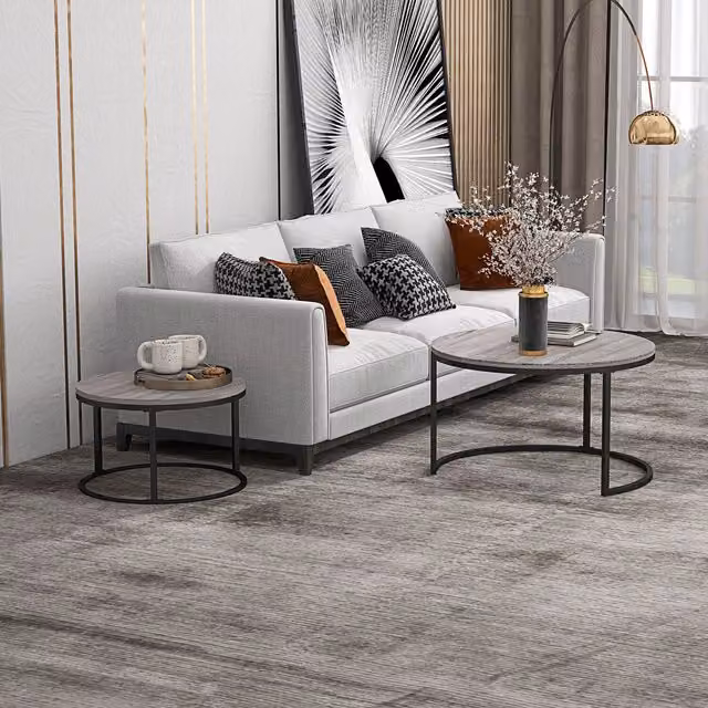 HOMCOM 2 Piece Stacking Coffee Table Set in Grey Wood and Metal