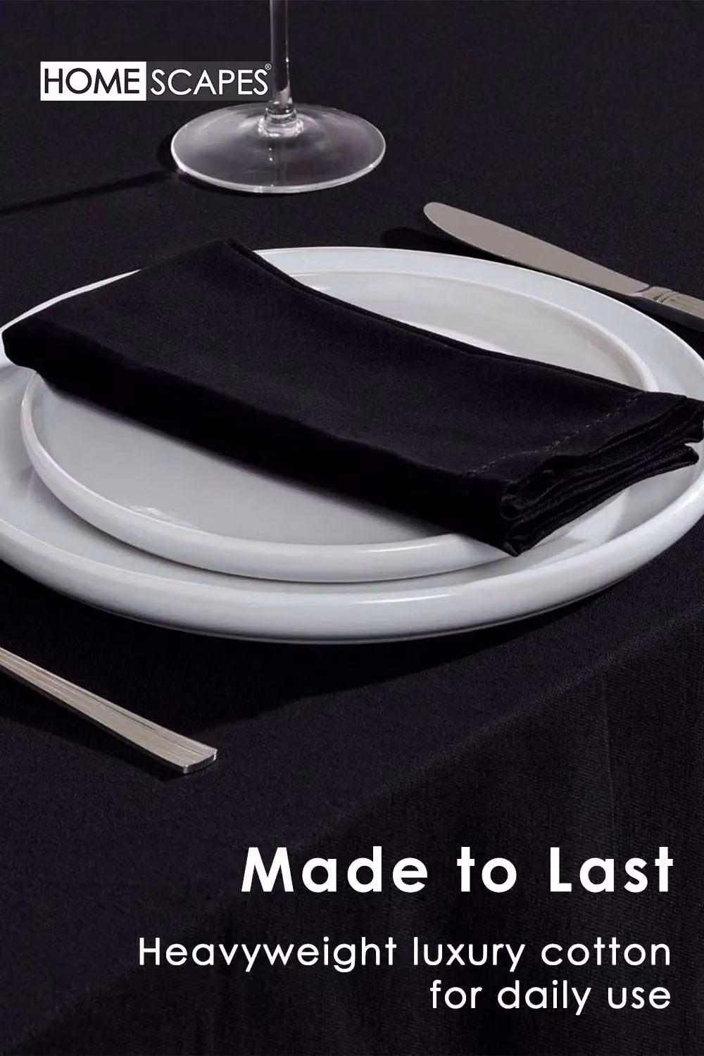 Homescapes Plain Black Cotton Rectangular Tablecloth, W: 178 cm, L: 300 cm – 3