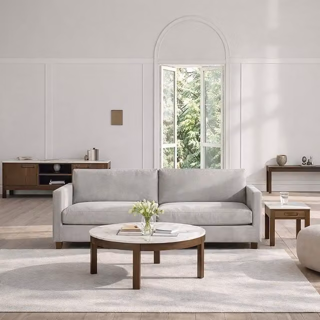 Furniture To Go Southampton Round Coffee Table in Beige with Oak and Ceramic Finish