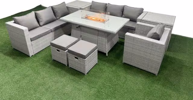 Fimous 9 Seat Rattan Lounge Sofa Set Outdoor Garden Furniture in Light Grey