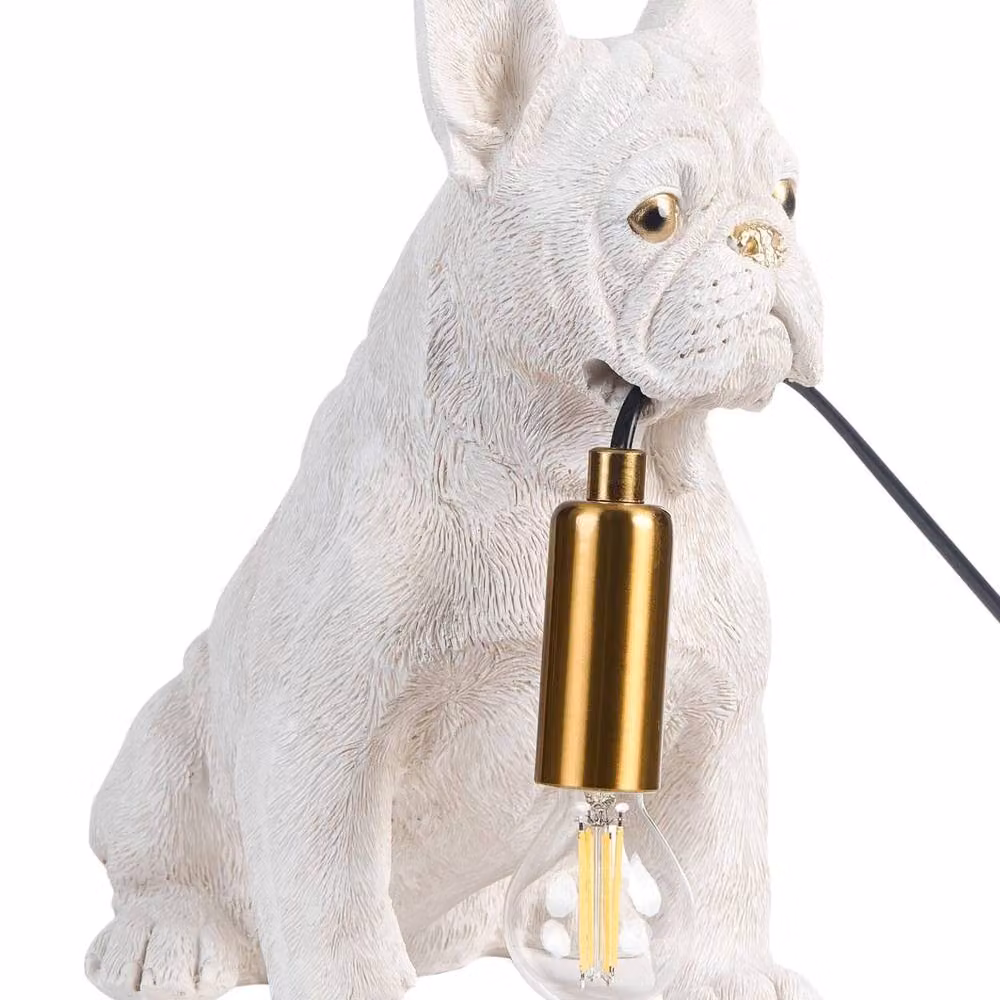 Wyld and Coco Bulldog Table Lamp in White Polyresin with Gold Eyes – 2