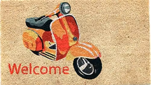 Coco&Coir Non-Slip Coir Door Mat with Scooter Ride Design, Multicolour, W: 75 cm, D: 45 cm, H: 1.5 cm