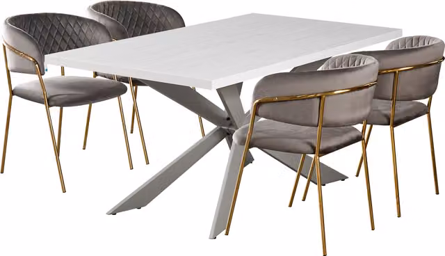 Atarah Duke LUX Modern Rectangular Dining Set with Table and 4 Grey and Gold Upholstered Chairs
