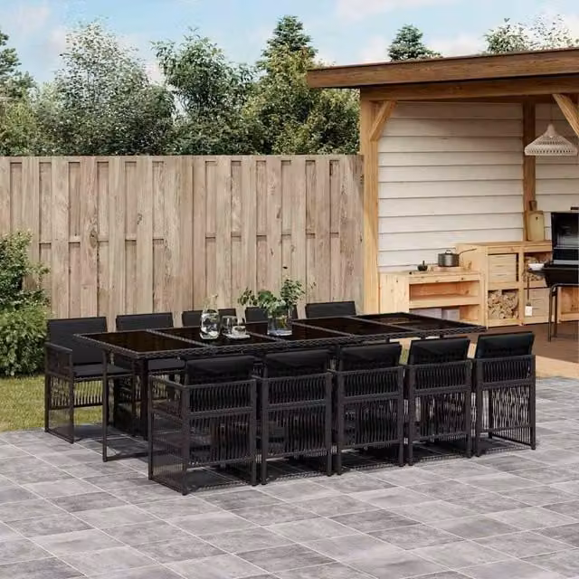 Berkfield 10-Seater Foldable Poly Rattan Garden Dining Set in Black