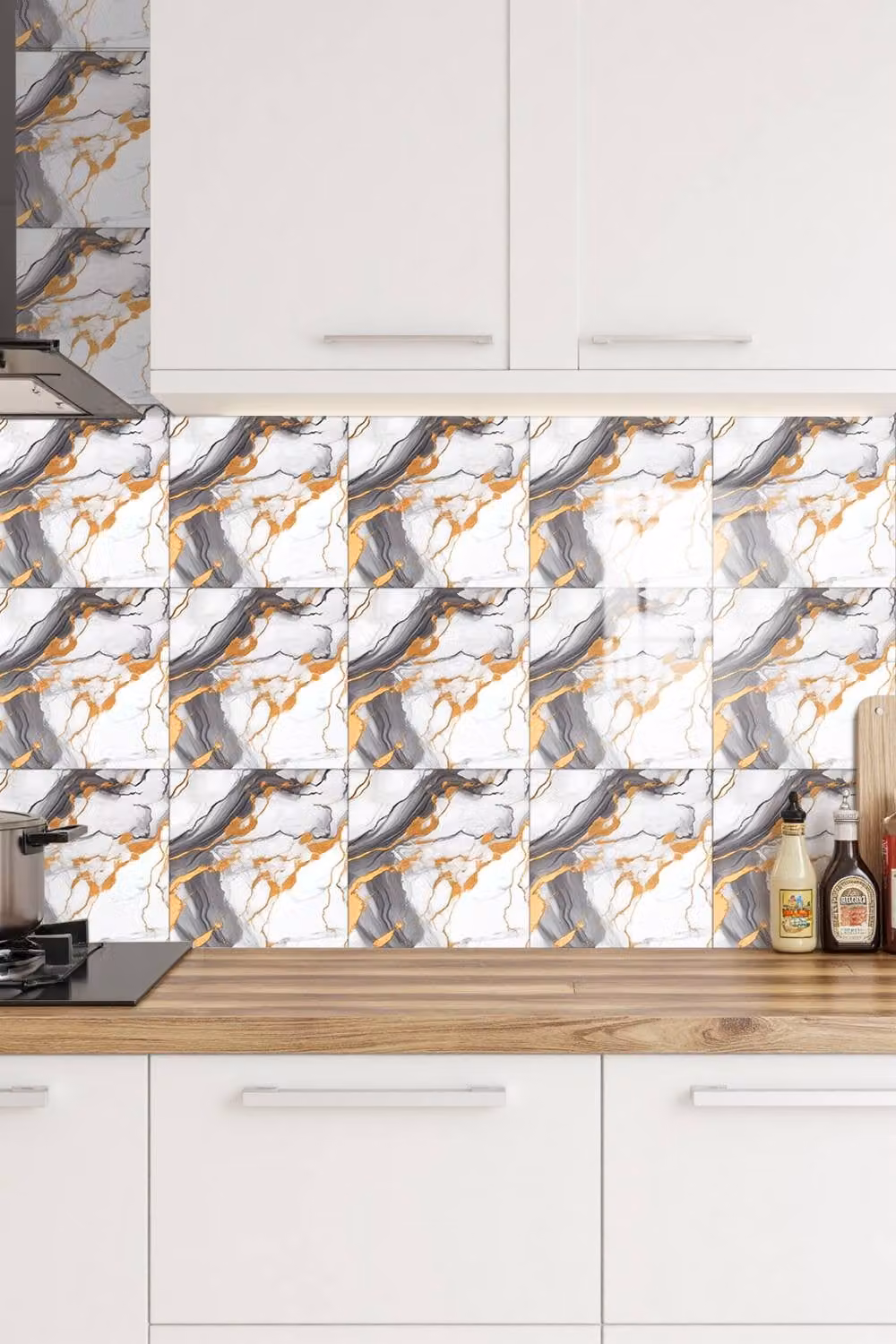 Living and Home 10pcs Self-Adhesive Grey and Gold Marble PVC Wallpapers, W/D/H: 40 x 40 x 0.16 cm – 2