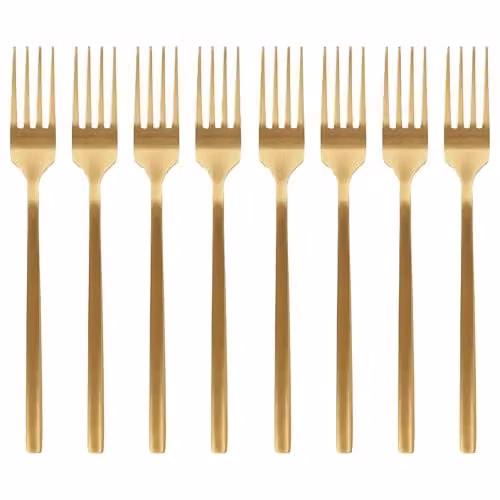 Argon Tableware Gold Coated Stainless Steel Dinner Forks, Pack of 8 – 1