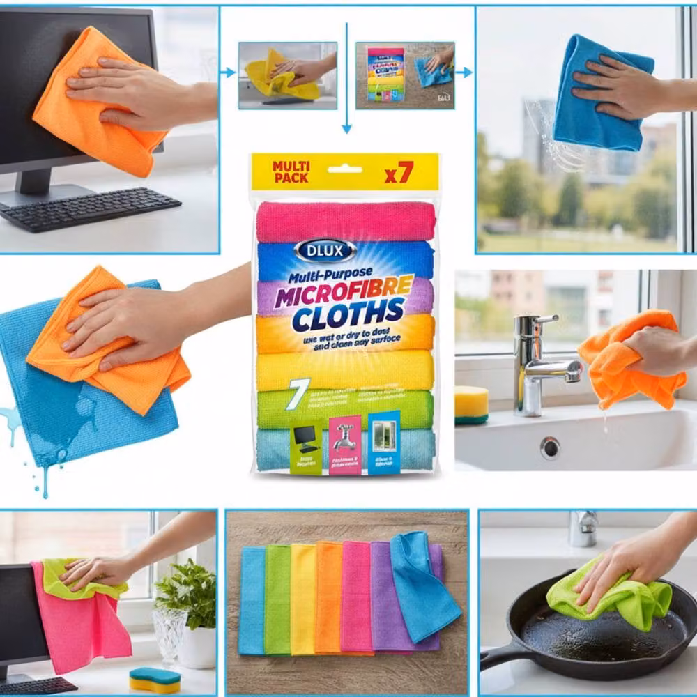 Bedsland DL 7-Pack Multi-Purpose Microfibre Cleaning Towels, Soft and Absorbent, Multicolour – 2