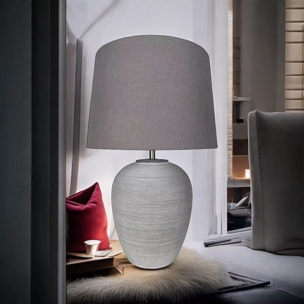Minster Ceramic Table Lamp and Shade in Grey, W/D/H: 21 x 21 x 48 cm – 3
