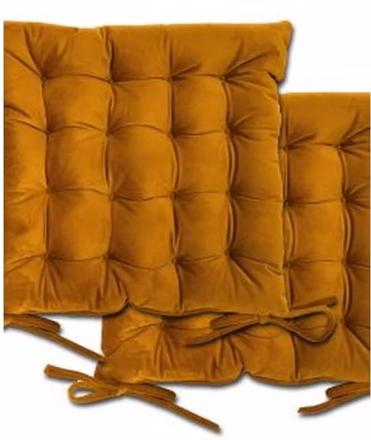 NewEdgeBlinds Pair of Rectangular Plush Velvet Seat Pads in Yellow Orange